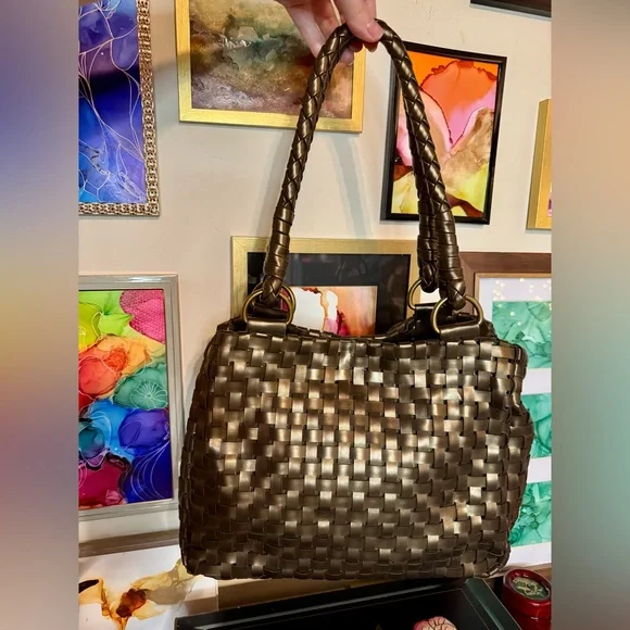 Nine West Metallic “Vegan Leather” Woven Shoulder Bag - Picture 4 of 14